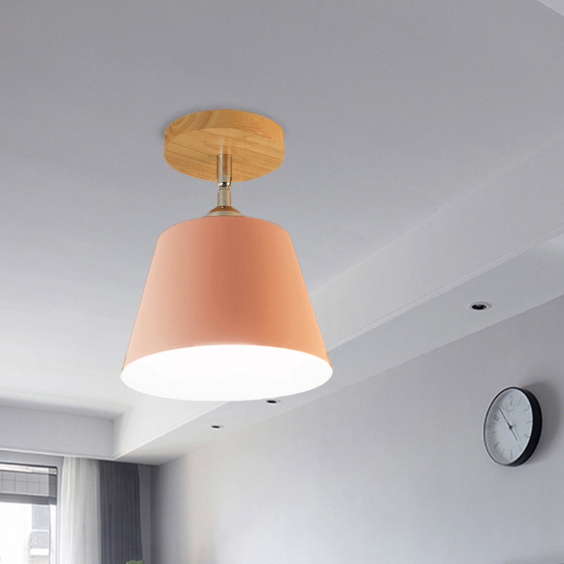 Plafonnier moderne réglable en métal et bois gris/rose