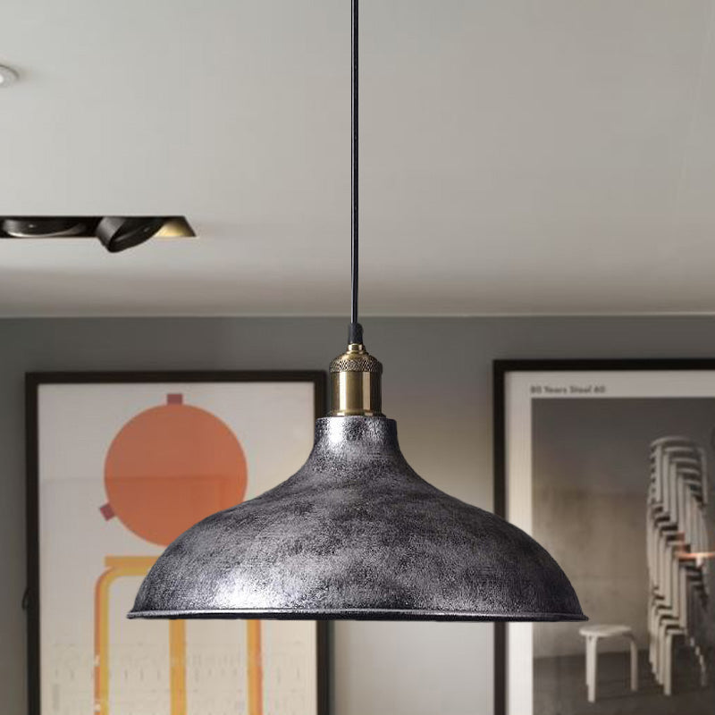 Vintage Style Pendant Lamp for Restaurant - Metal Bowl Ceiling Light in Black/White