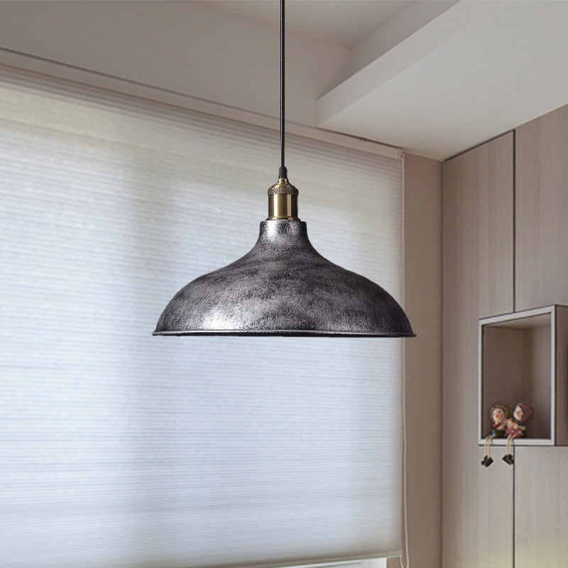 Vintage Style Pendant Lamp for Restaurant - Metal Bowl Ceiling Light in Black/White
