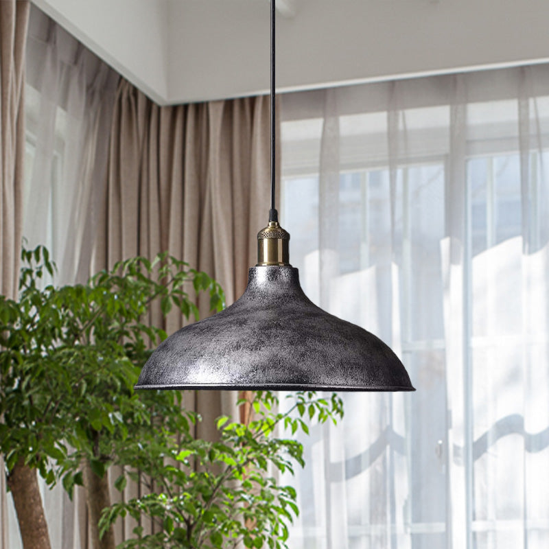 Vintage Style Pendant Lamp for Restaurant - Metal Bowl Ceiling Light in Black/White