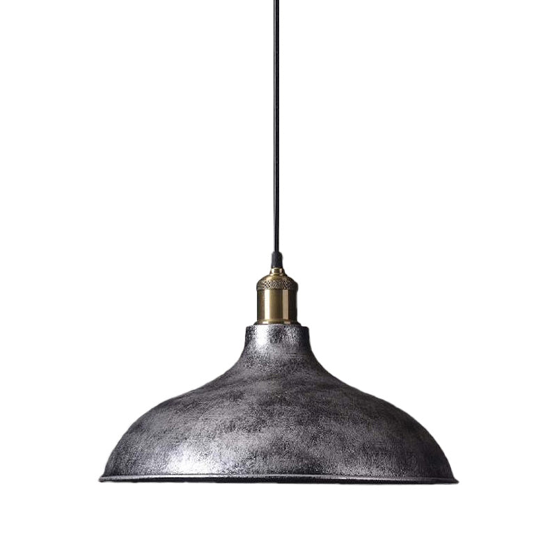 Vintage Style Pendant Lamp for Restaurant - Metal Bowl Ceiling Light in Black/White