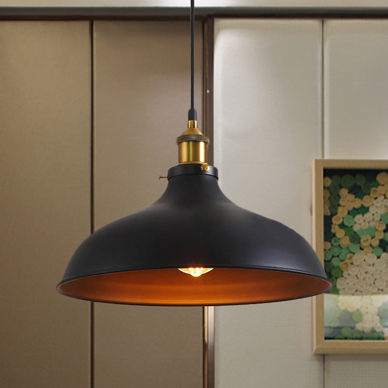 Vintage Style Pendant Lamp for Restaurant - Metal Bowl Ceiling Light in Black/White