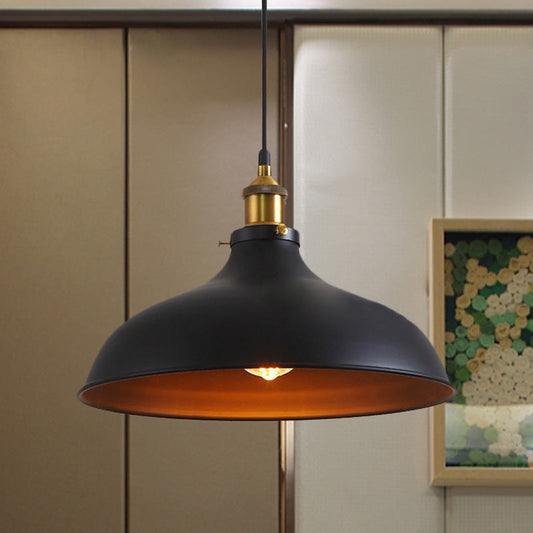 Vintage Style Pendant Lamp for Restaurant - Metal Bowl Ceiling Light in Black/White