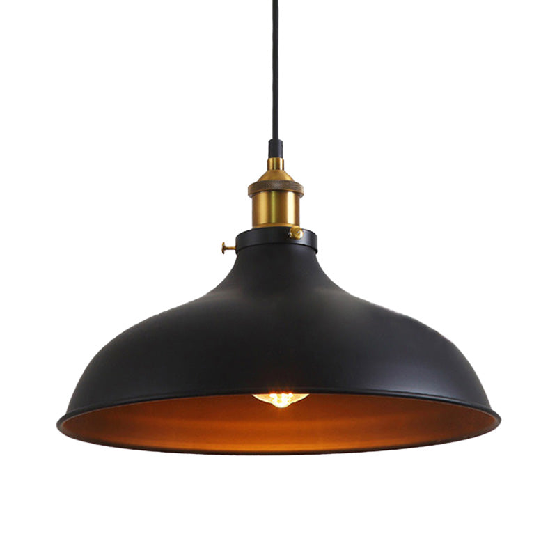 Vintage Style Pendant Lamp for Restaurant - Metal Bowl Ceiling Light in Black/White