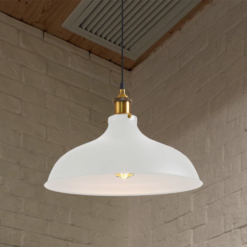 Vintage Style Pendant Lamp for Restaurant - Metal Bowl Ceiling Light in Black/White