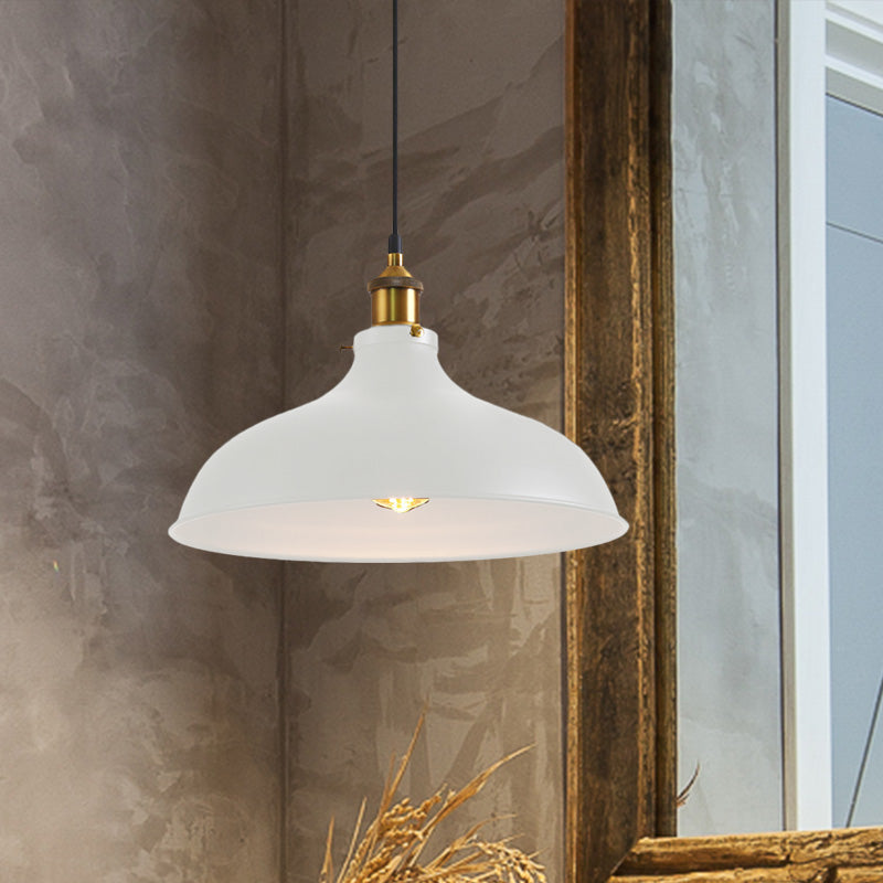Vintage Style Pendant Lamp for Restaurant - Metal Bowl Ceiling Light in Black/White