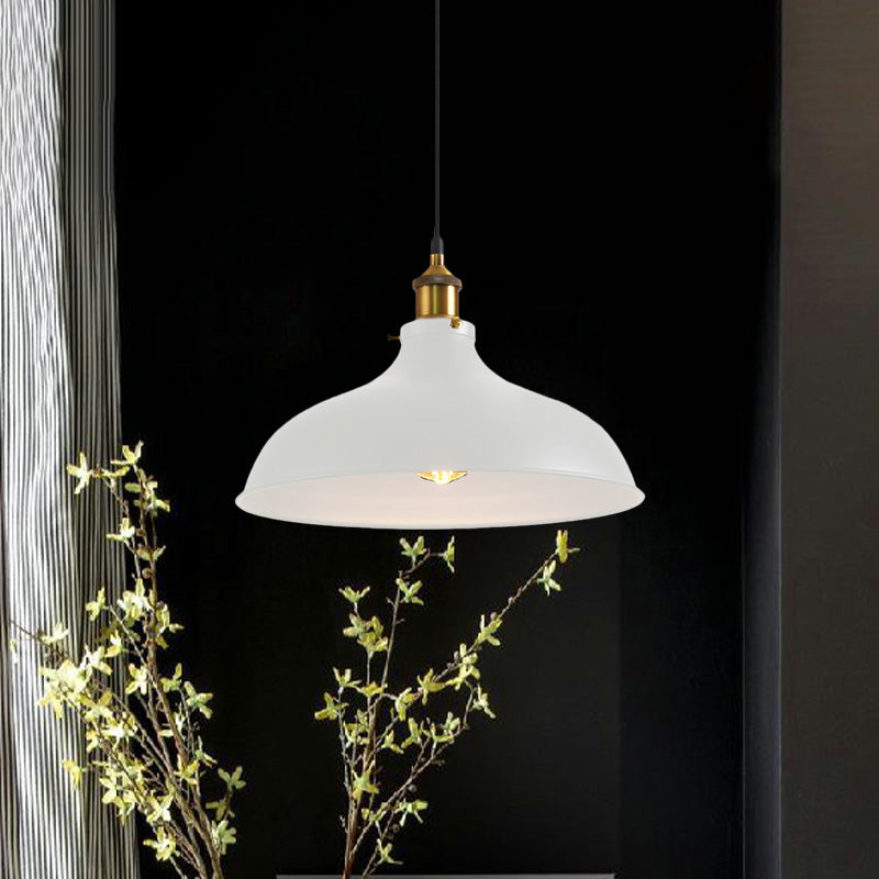 Vintage Style Pendant Lamp for Restaurant - Metal Bowl Ceiling Light in Black/White