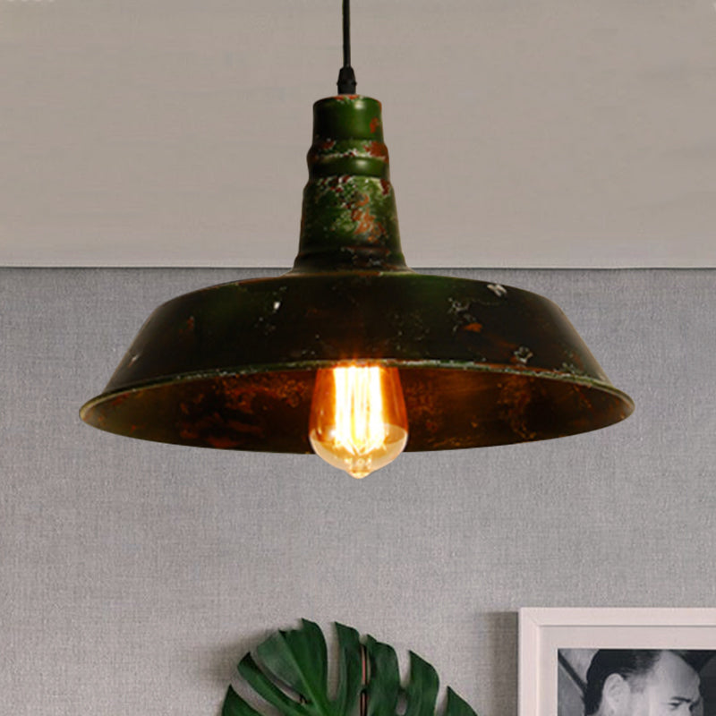 Antique Style Green Barn Hanging Lamp - Wrought Iron Pendant Light For Restaurants