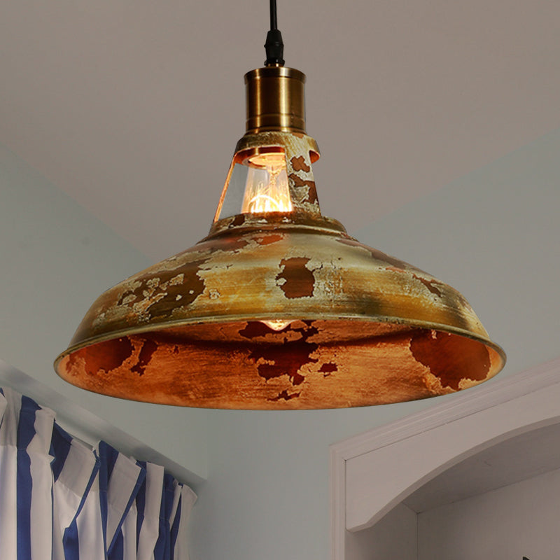 Rustic Wrought Iron Pendant Lamp with Rust Finish for Restaurant -1 Light