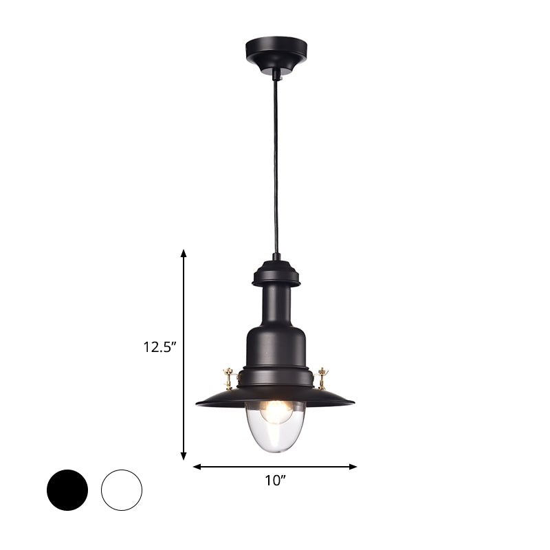 Lampe suspendue à abat-jour plat de style nautique - 1 lampe suspendue métallique, finition noire/blanche pour cuisine