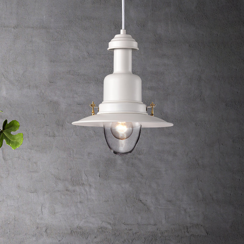 Lampe suspendue à abat-jour plat de style nautique - 1 lampe suspendue métallique, finition noire/blanche pour cuisine