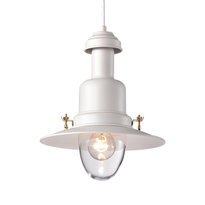 Lampe suspendue à abat-jour plat de style nautique - 1 lampe suspendue métallique, finition noire/blanche pour cuisine