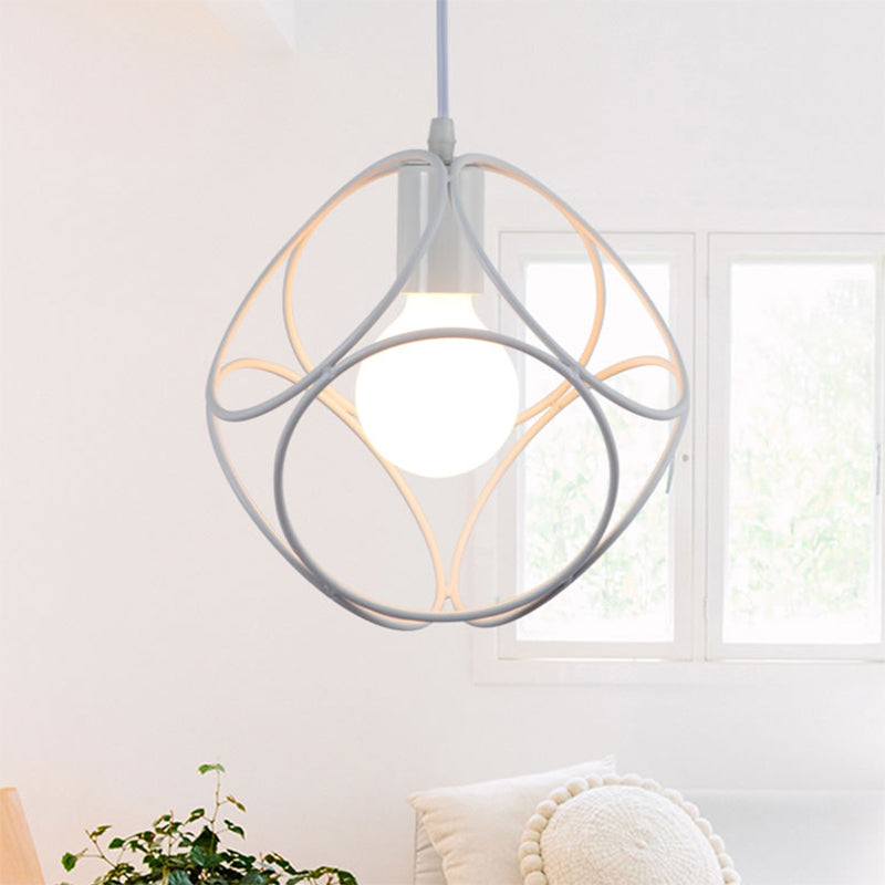 Suspension en métal de style industriel avec abat-jour en cage - Design carré blanc/noir, idéal pour les espaces intérieurs