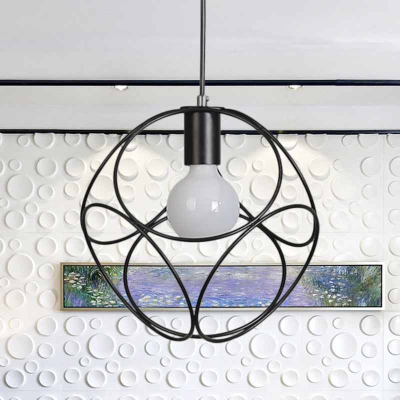 Suspension en métal de style industriel avec abat-jour en cage - Design carré blanc/noir, idéal pour les espaces intérieurs