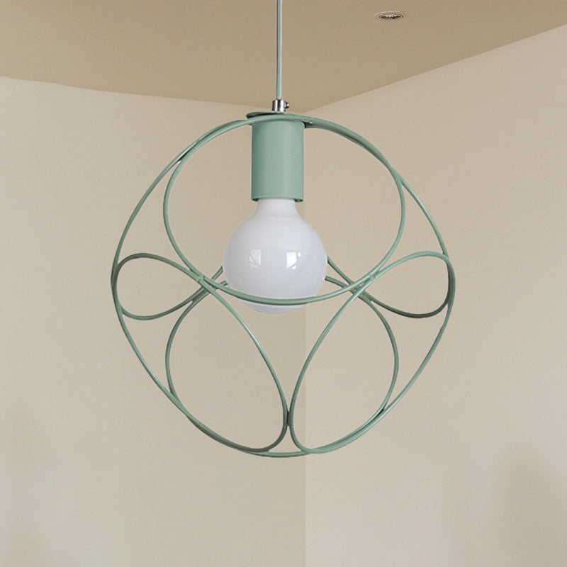Suspension en métal de style industriel avec abat-jour en cage - Design carré blanc/noir, idéal pour les espaces intérieurs