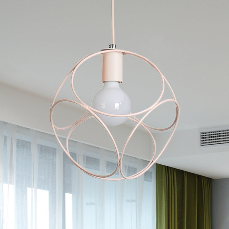 Suspension en métal de style industriel avec abat-jour en cage - Design carré blanc/noir, idéal pour les espaces intérieurs