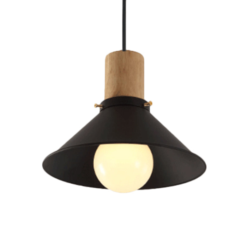 Lampe à suspension noire métallisée avec abat-jour cône/soucoupe et design contemporain pour le salon