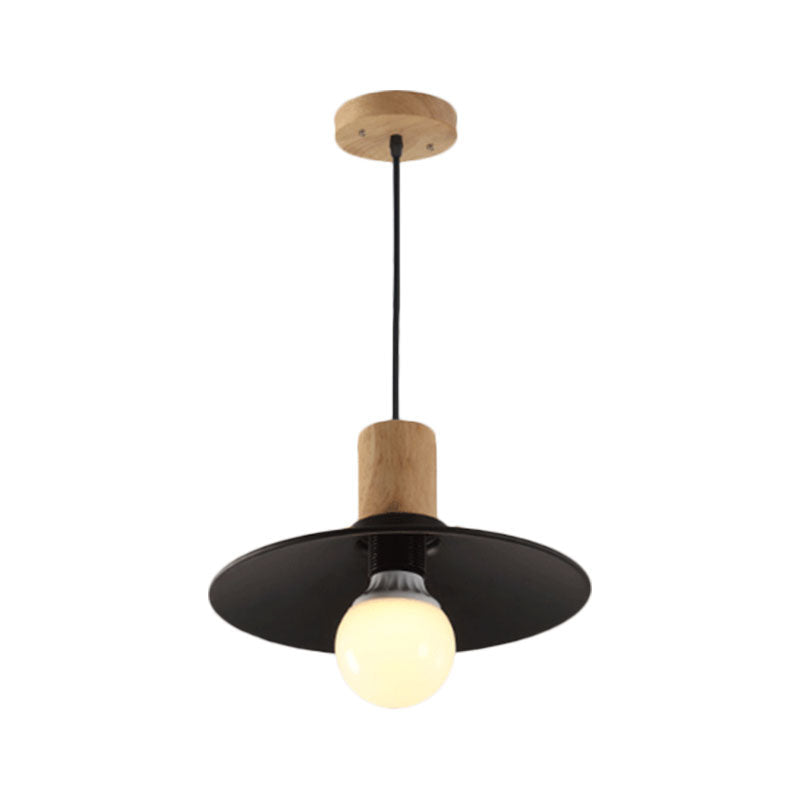 Lampe à suspension noire métallisée avec abat-jour cône/soucoupe et design contemporain pour le salon