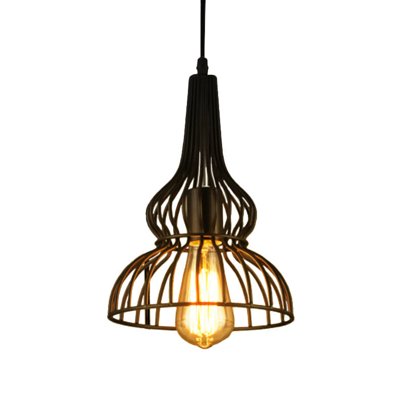 Rustic Black Gourd Pendant Lamp Stylish Loft Metal Hanging Light For Restaurants (1 Light)