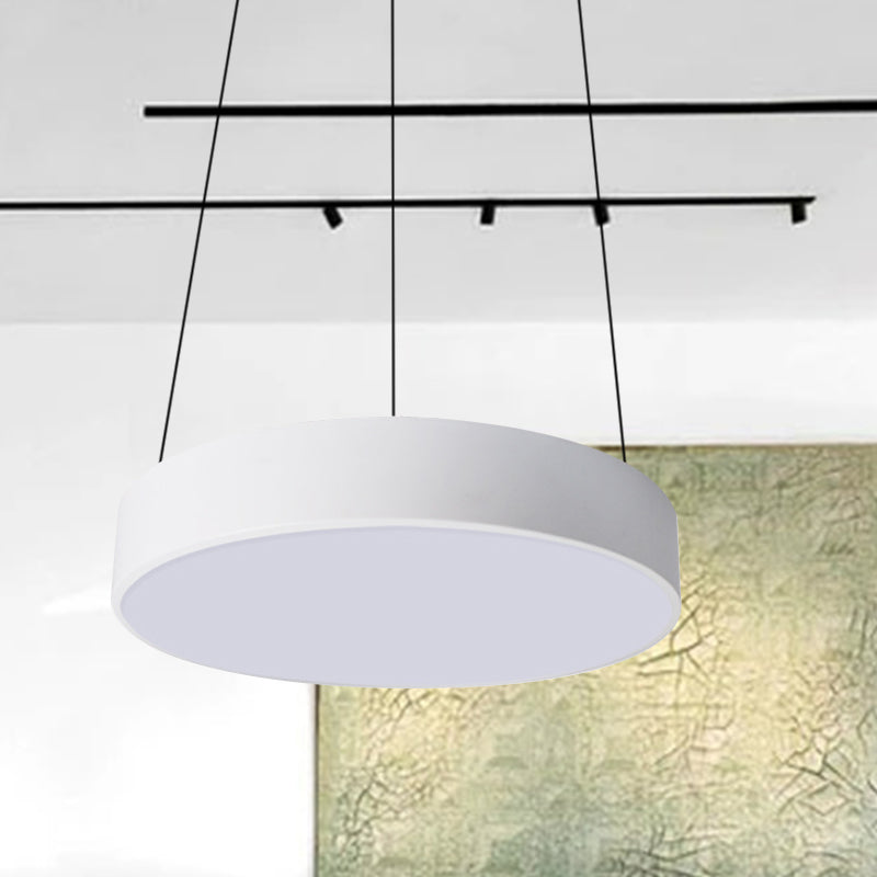 Contemporary LED Metal Drum Pendant Lighting: 12"/18"/23.5" Wide, White/Black Ceiling Lamp with White/Warm Light
