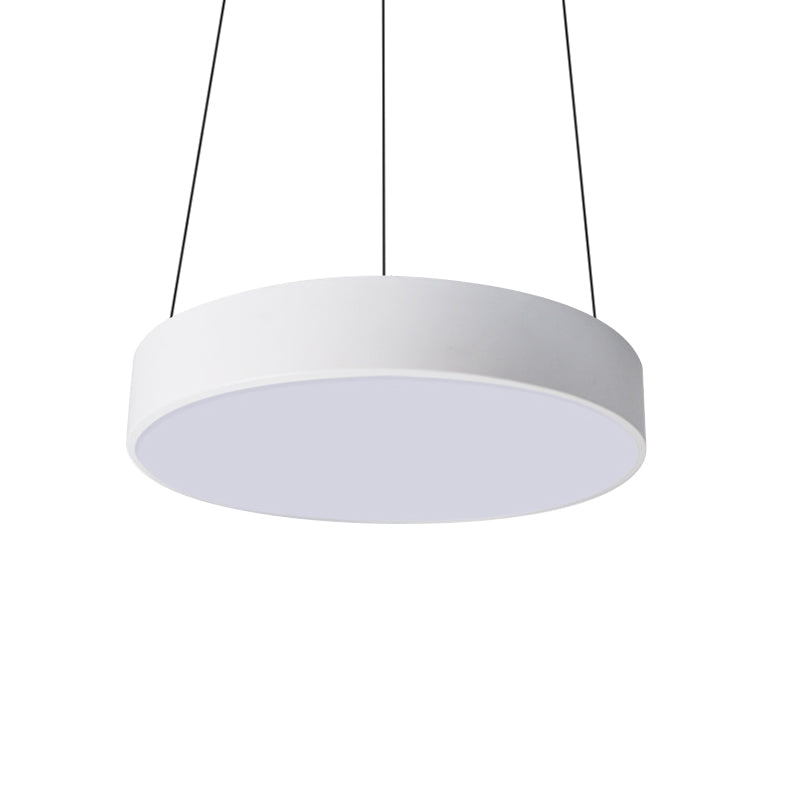 Contemporary LED Metal Drum Pendant Lighting: 12"/18"/23.5" Wide, White/Black Ceiling Lamp with White/Warm Light
