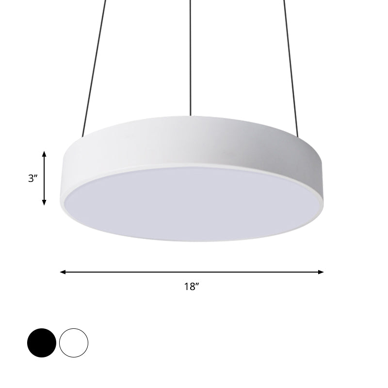 Contemporary LED Metal Drum Pendant Lighting: 12"/18"/23.5" Wide, White/Black Ceiling Lamp with White/Warm Light