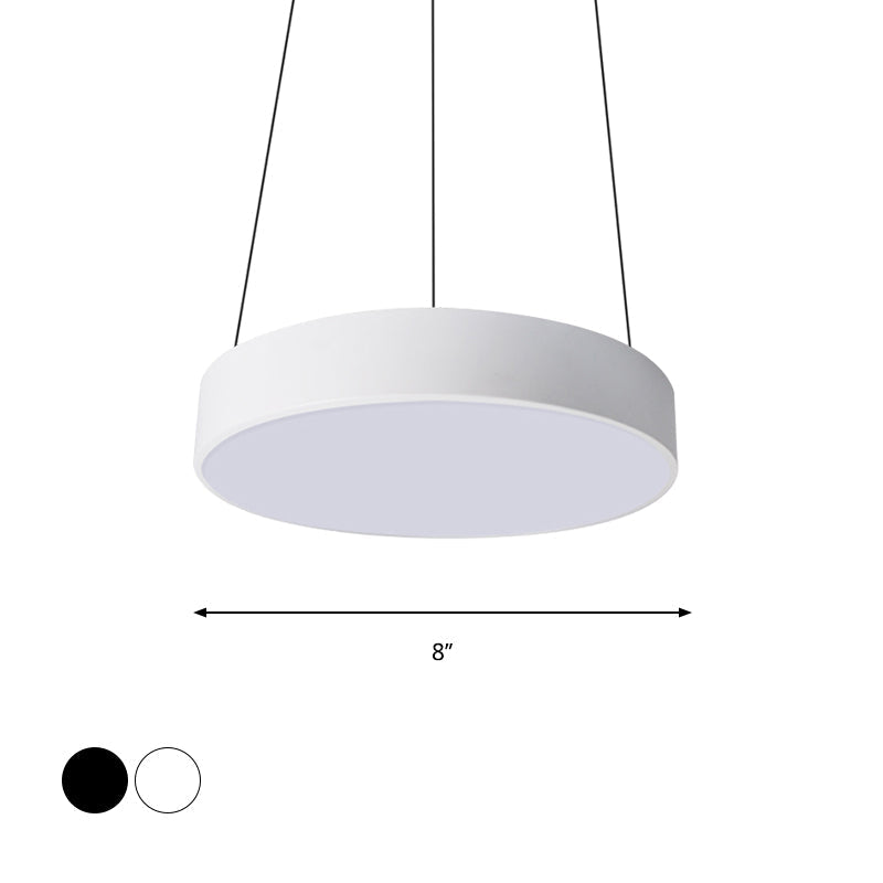Contemporary LED Metal Drum Pendant Lighting: 12"/18"/23.5" Wide, White/Black Ceiling Lamp with White/Warm Light
