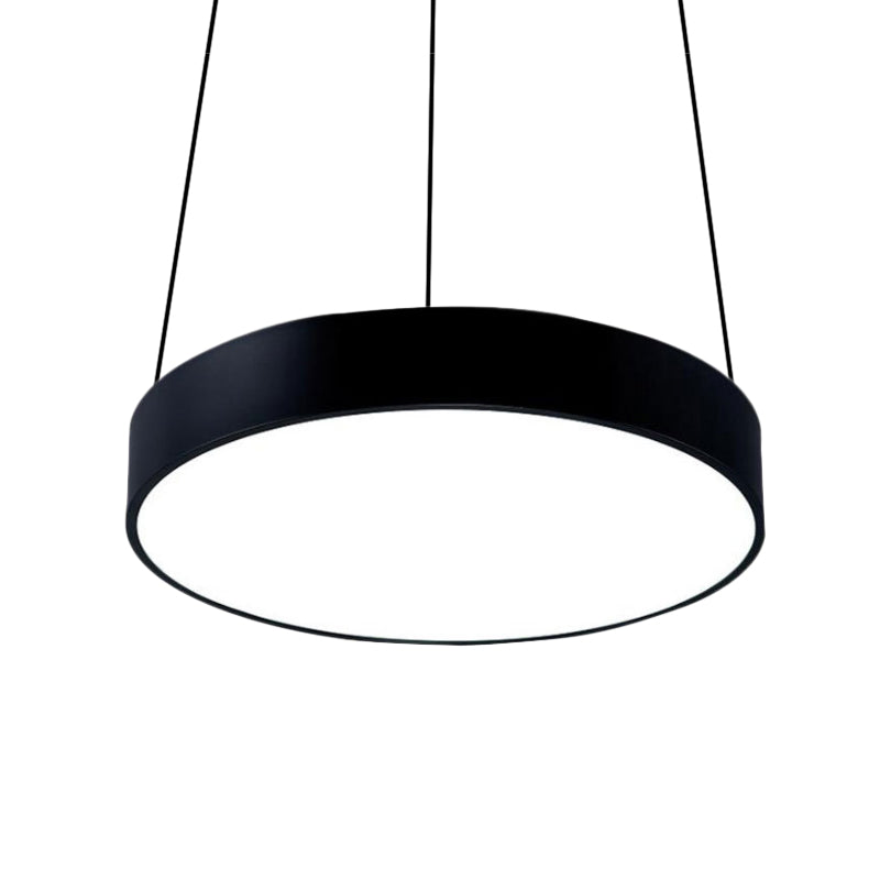 Contemporary LED Metal Drum Pendant Lighting: 12"/18"/23.5" Wide, White/Black Ceiling Lamp with White/Warm Light