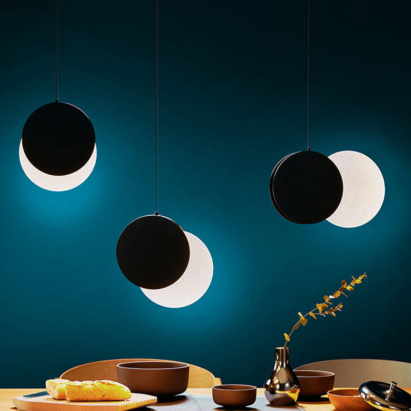 Rotatable LED Pendant Hanging Lamp with Acrylic Shade in Warm/White Light, 7"/11"W - Black/White Modern Design