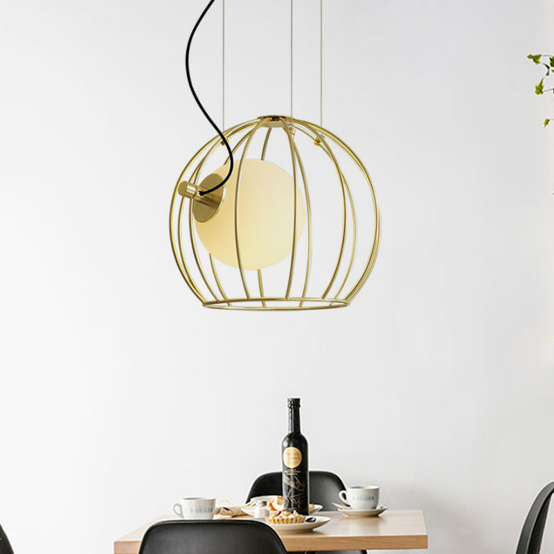 Simple Style Gold Dome Wire Cage Pendant Light for Dining Room Ceiling – 1-Light Metal Fixture