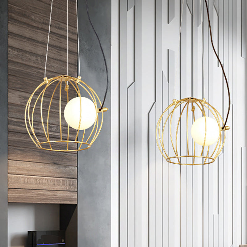 Gold Wire Cage Pendant Light - Simple Metal Style For Dining Room (1-Light)