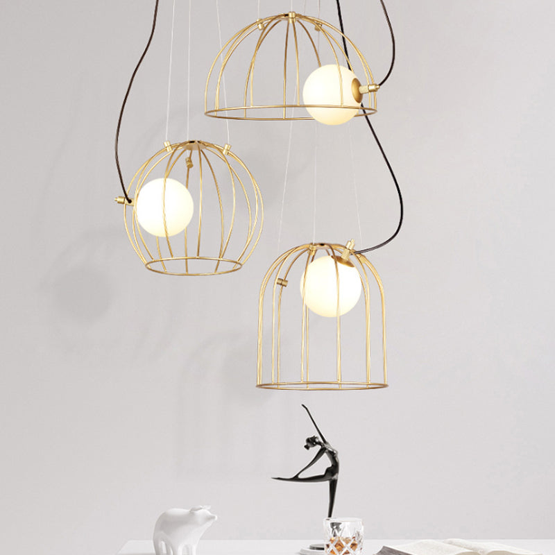 Simple Style Gold Dome Wire Cage Pendant Light for Dining Room Ceiling – 1-Light Metal Fixture