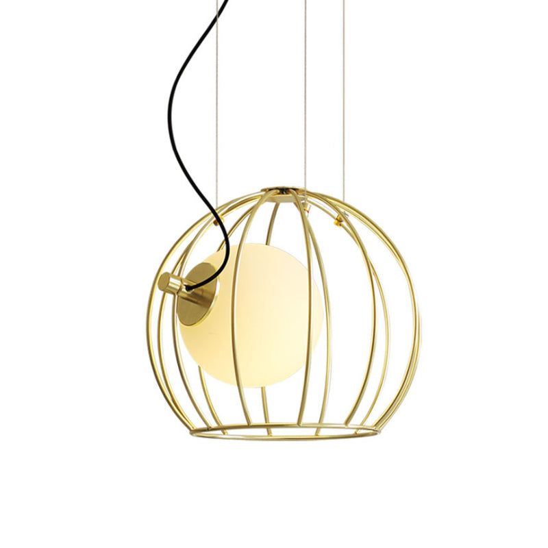 Gold Wire Cage Pendant Light - Simple Metal Style For Dining Room (1-Light)