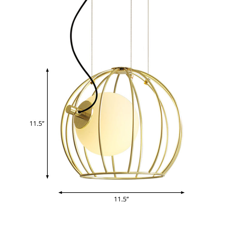 Simple Style Gold Dome Wire Cage Pendant Light for Dining Room Ceiling – 1-Light Metal Fixture