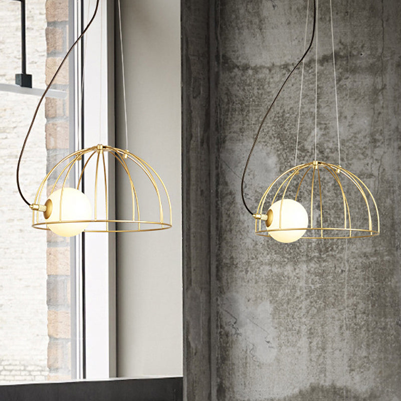 Simple Style Gold Dome Wire Cage Pendant Light for Dining Room Ceiling – 1-Light Metal Fixture