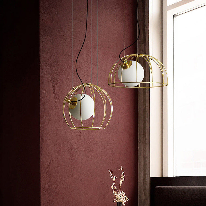 Simple Style Gold Dome Wire Cage Pendant Light for Dining Room Ceiling – 1-Light Metal Fixture