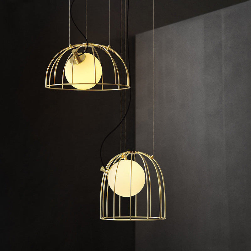 Simple Style Gold Dome Wire Cage Pendant Light for Dining Room Ceiling – 1-Light Metal Fixture