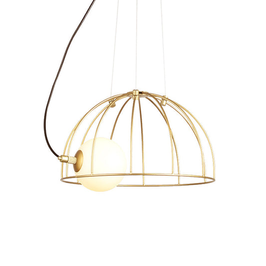 Simple Style Gold Dome Wire Cage Pendant Light for Dining Room Ceiling – 1-Light Metal Fixture