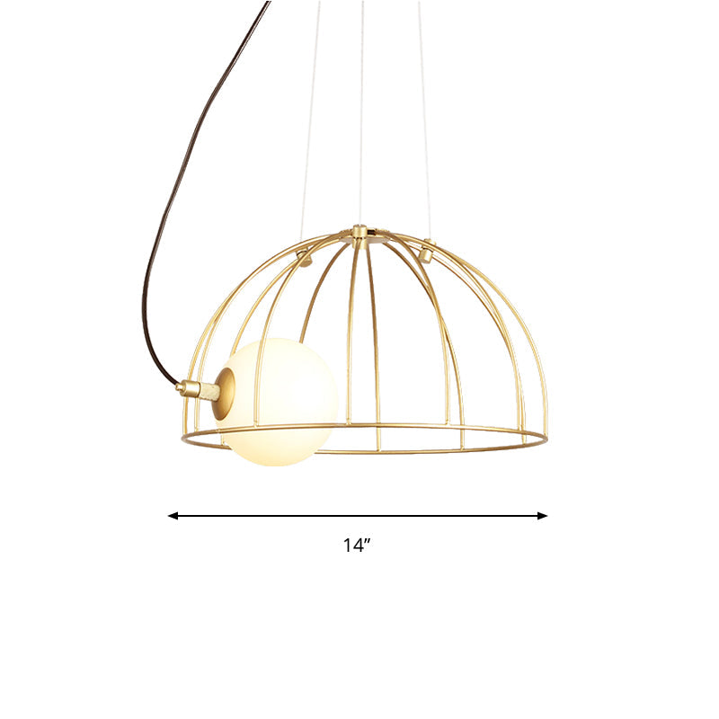 Gold Wire Cage Pendant Light - Simple Metal Style For Dining Room (1-Light)