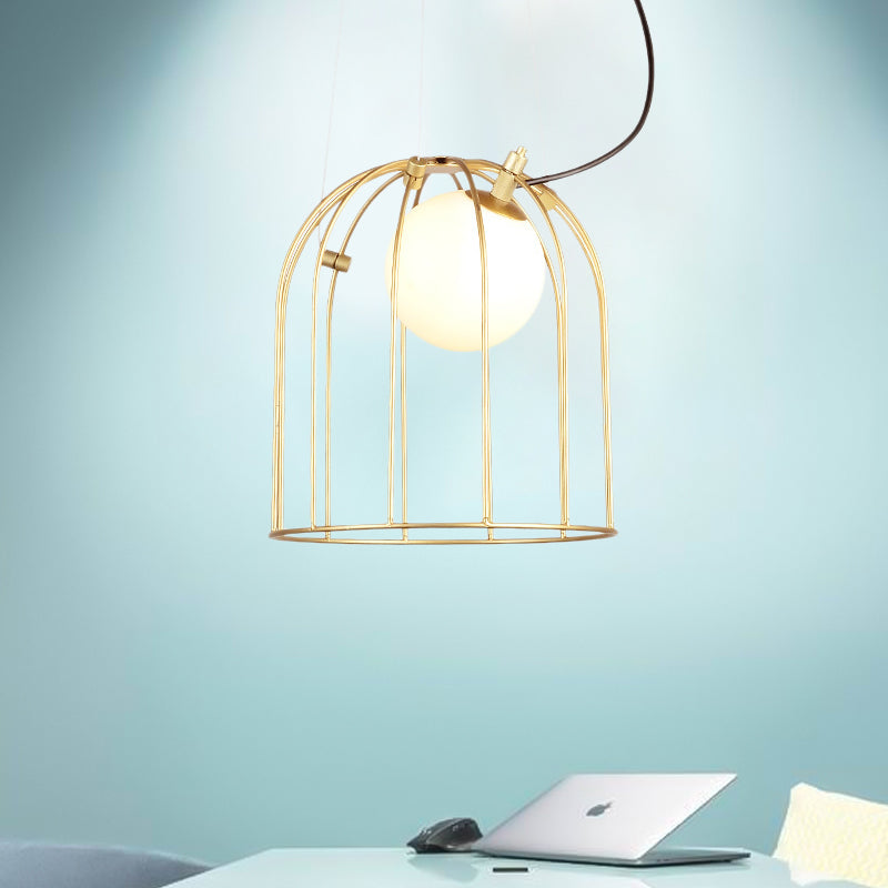Gold Wire Cage Pendant Light - Simple Metal Style For Dining Room (1-Light) / A
