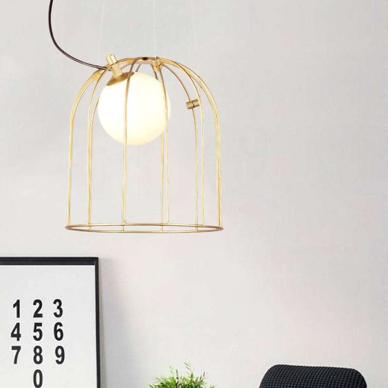 Simple Style Gold Dome Wire Cage Pendant Light for Dining Room Ceiling – 1-Light Metal Fixture