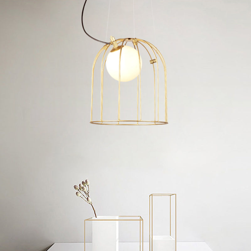 Simple Style Gold Dome Wire Cage Pendant Light for Dining Room Ceiling – 1-Light Metal Fixture