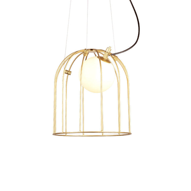 Simple Style Gold Dome Wire Cage Pendant Light for Dining Room Ceiling – 1-Light Metal Fixture