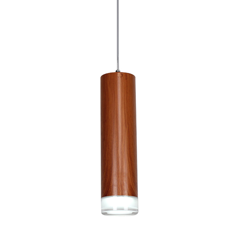 Hanging Light Kit - H Cylinder Pendant with Wood Grain Shade, Minimal Single Head LED Ceiling Light for Hallways in Warm/White