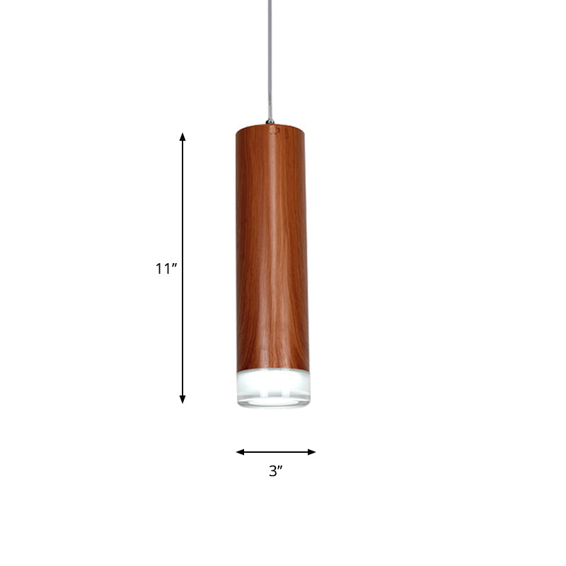 Hanging Light Kit - H Cylinder Pendant with Wood Grain Shade, Minimal Single Head LED Ceiling Light for Hallways in Warm/White