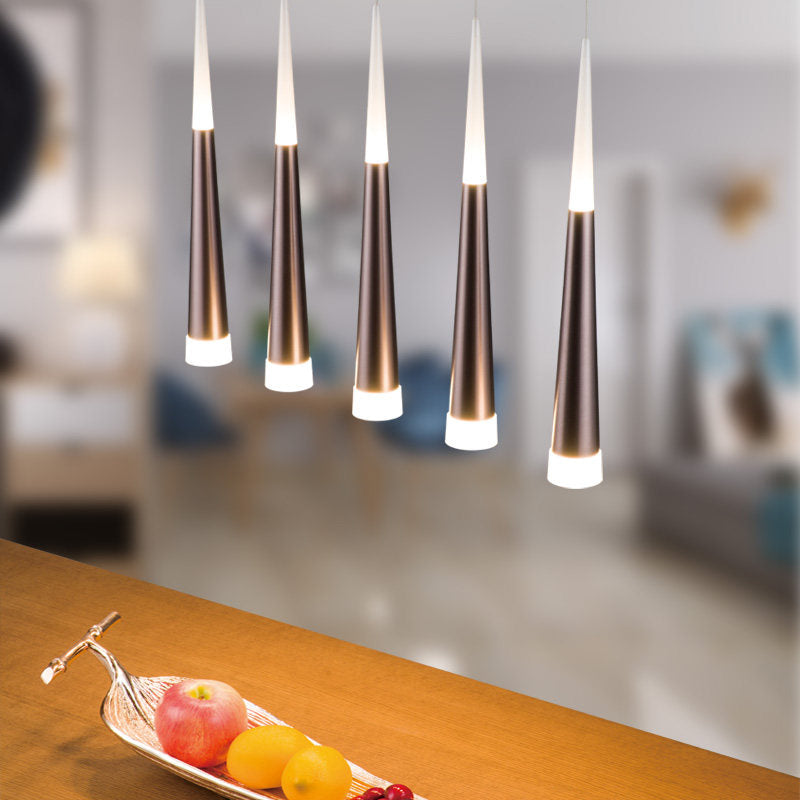 Noémie - Suspension 1/5/6 lumières Lampe suspendue conique simple en métal argenté/marron en chaud/blanc/neutre