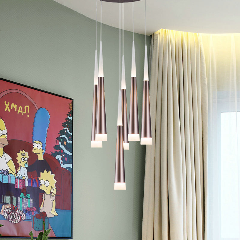 Noémie - Suspension 1/5/6 lumières Lampe suspendue conique simple en métal argenté/marron en chaud/blanc/neutre