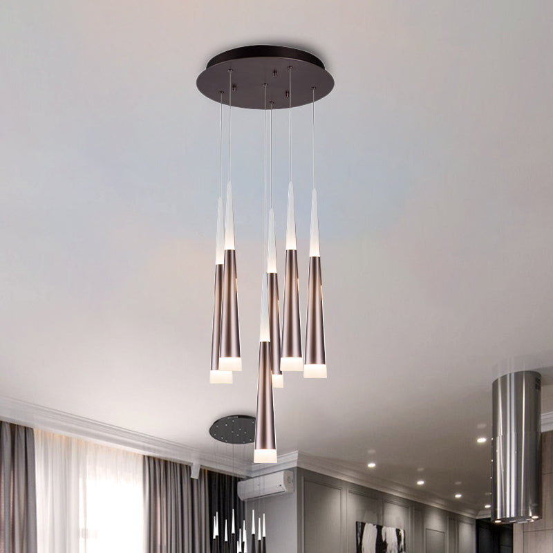 Noémie - Suspension 1/5/6 lumières Lampe suspendue conique simple en métal argenté/marron en chaud/blanc/neutre