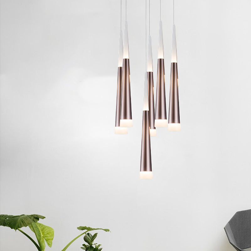 Noémie - Suspension 1/5/6 lumières Lampe suspendue conique simple en métal argenté/marron en chaud/blanc/neutre