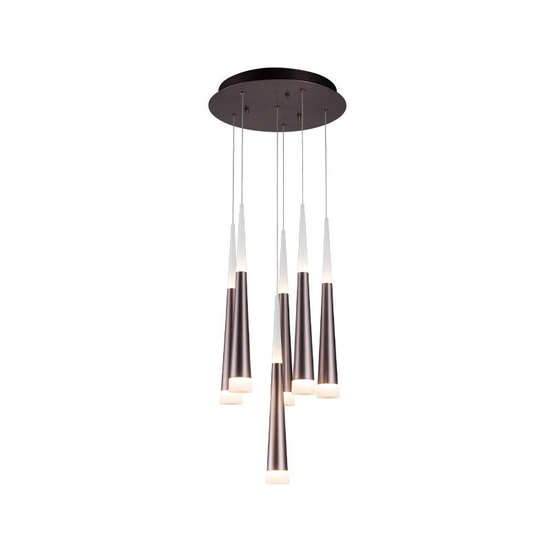 Noémie - Suspension 1/5/6 lumières Lampe suspendue conique simple en métal argenté/marron en chaud/blanc/neutre